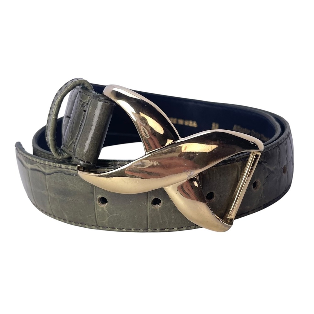 Lejon Vintage Women's Belt Sage Green Alligator Grain Steerhide USA Made Sz M